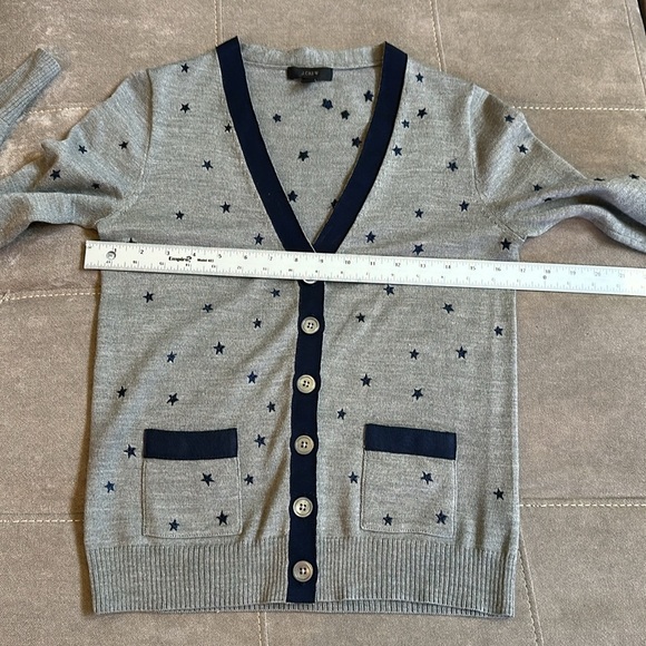 J. Crew Gray and Blue Cardigan Sweater with Polka Dot Pattern - Picture 8 of 9